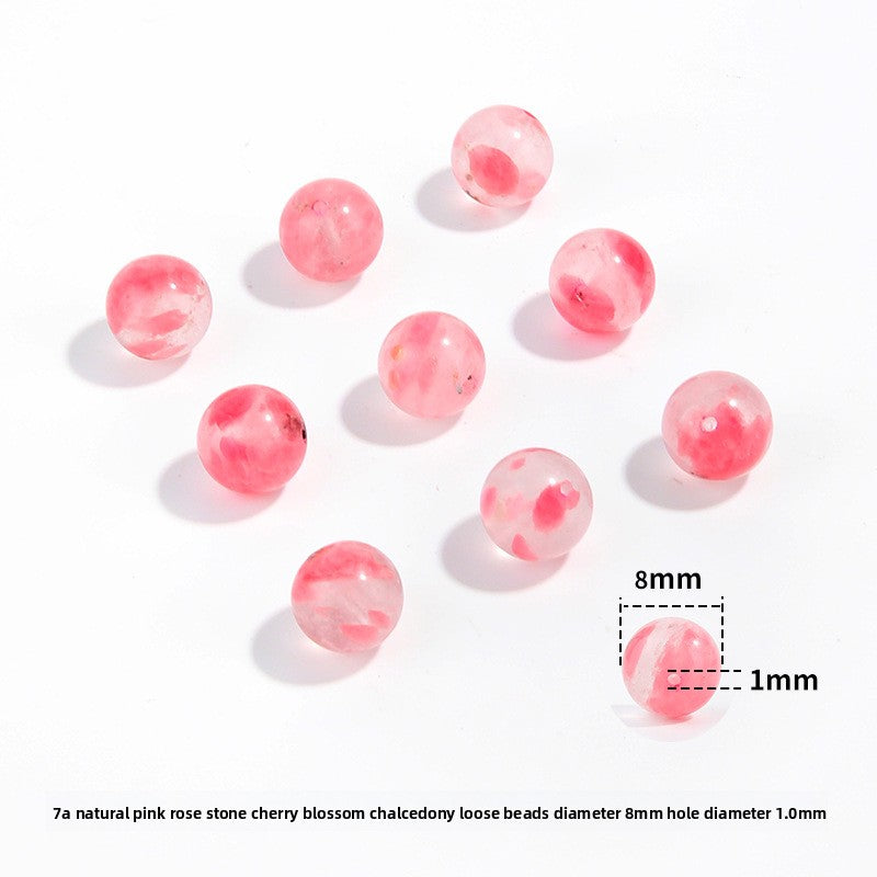 Pink chalcedony round beads, smooth polish, assorted 6–10 mm — Rosette Whisper.