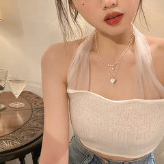 Pearl Heart Necklace Series – multiple double-layer variations displayed