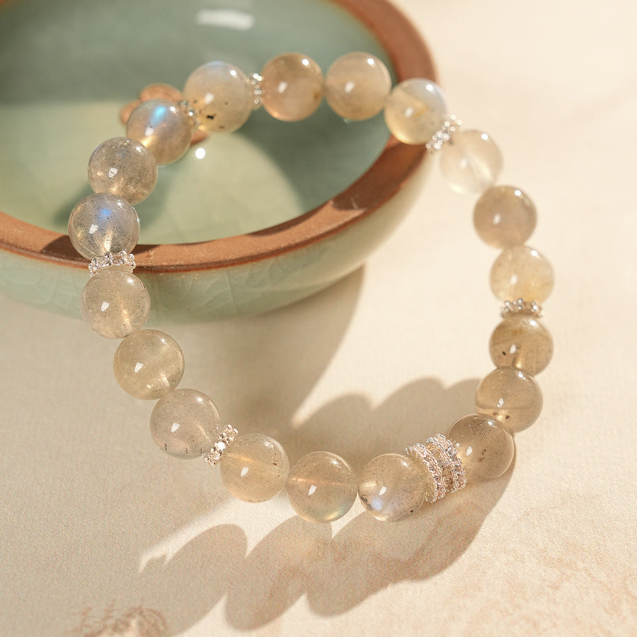 Natural moonstone bracelet with zircon accents — Lunar Whisper Bracelet by Glazenya.