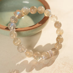 Natural moonstone bracelet with zircon accents — Lunar Whisper Bracelet by Glazenya.