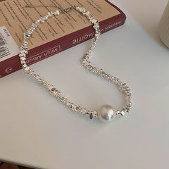 Glazenya Artificial Silver Fragment Pearl Choker — light luxury irregular pearl necklace with fragmented silver design, niche high-end collarbone chain accessory.