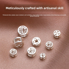 Lucky Grid · Silver-Plated Brass Spacer Beads (Fu & Coin Series)