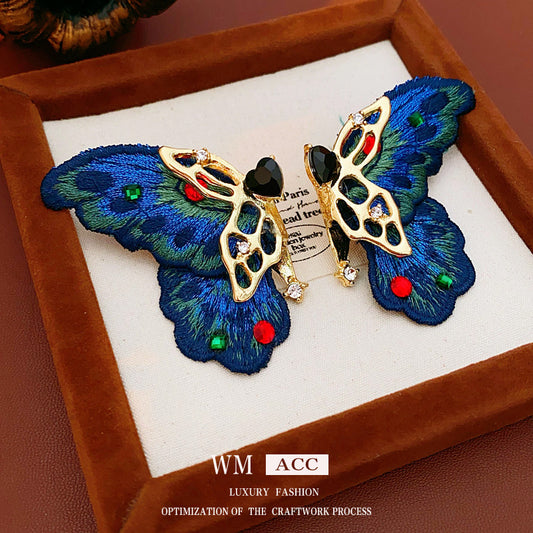 Vintage Butterfly & Heart Collection – handmade embroidery earrings, rings, and necklaces with butterfly and heart motifs in light luxury retro chic style
