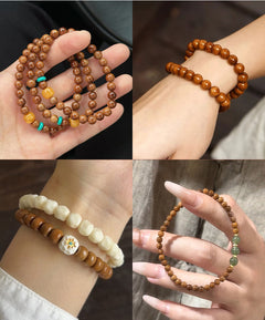 Natural Cook wood beads, amber-tone grain, polished, assorted 4–10 mm — Ambergrain Warmth.