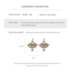 Floral fan chandelier earrings with layered crystal fringe and pearl drops — Blossom Fan Pearl Fringe Earrings.