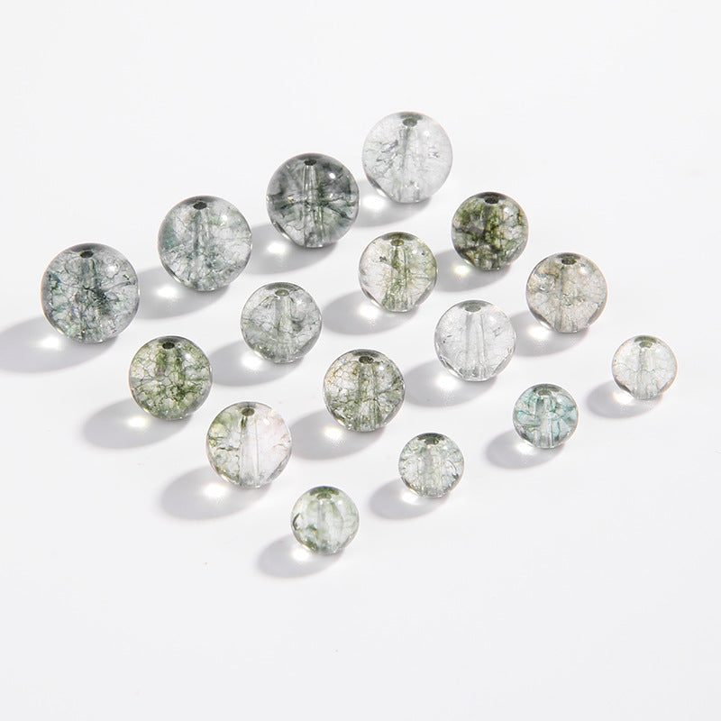 Green Phantom Quartz round beads with moss-like inclusions, polished finish, sizes 6/8/10 mm — Verdant Phantom.