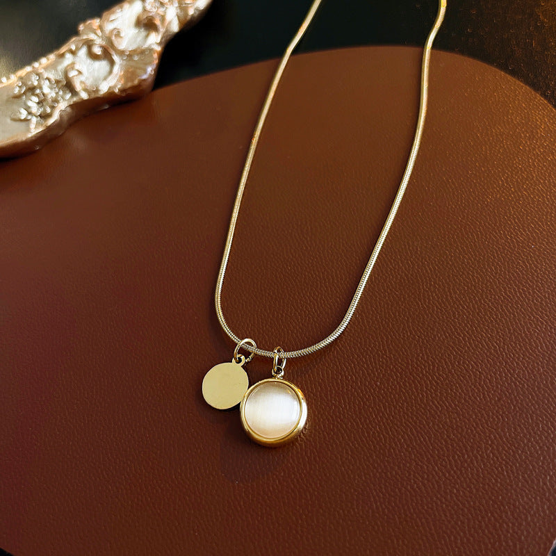 Versatile Minimalist Titanium Steel Pearl Pendant Necklace