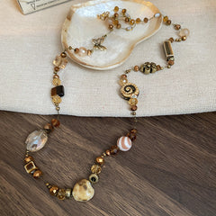 Glazenya Retro Ethnic Geometric Ceramic Long Necklace — handcrafted brown ceramic sweater chain with high-end autumn winter ethnic style design.