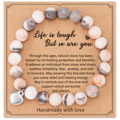 Heartfelt Encouragement · Pink Jasper Message Bracelets