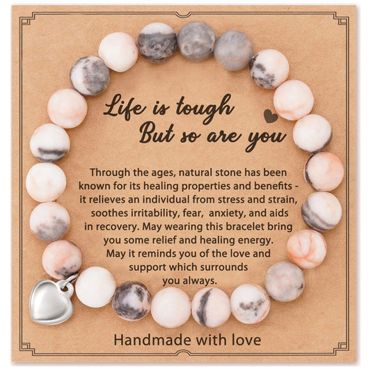 Heartfelt Encouragement · Pink Jasper Message Bracelets