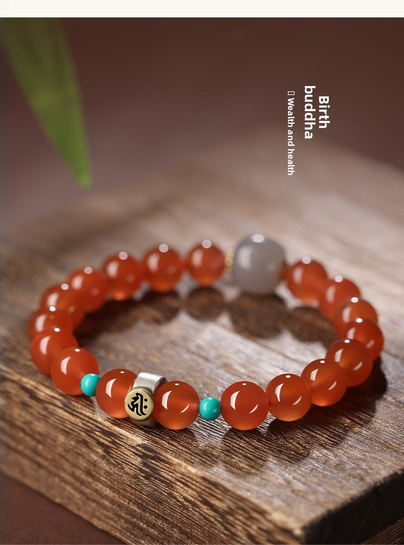 Collectible-grade Hetian jade bracelet with high-ice red agate centerpiece and turquoise accents — Crimson Serenity Hetian Jade Bracelet.