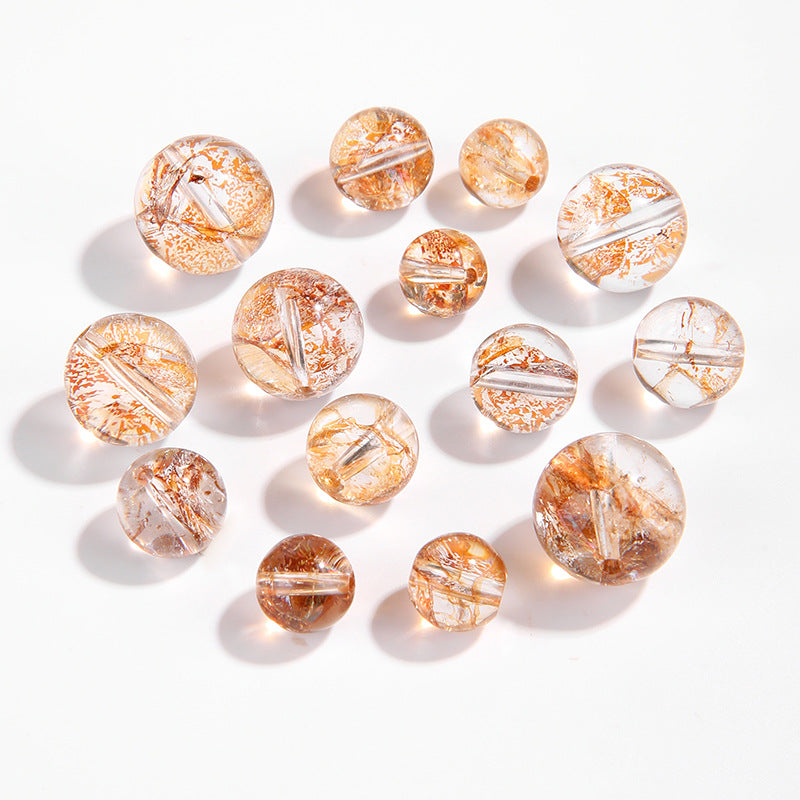 Clear crystal round beads with embedded gold foil and floral flakes — Gilded Bloom (8/10/12/14 mm).