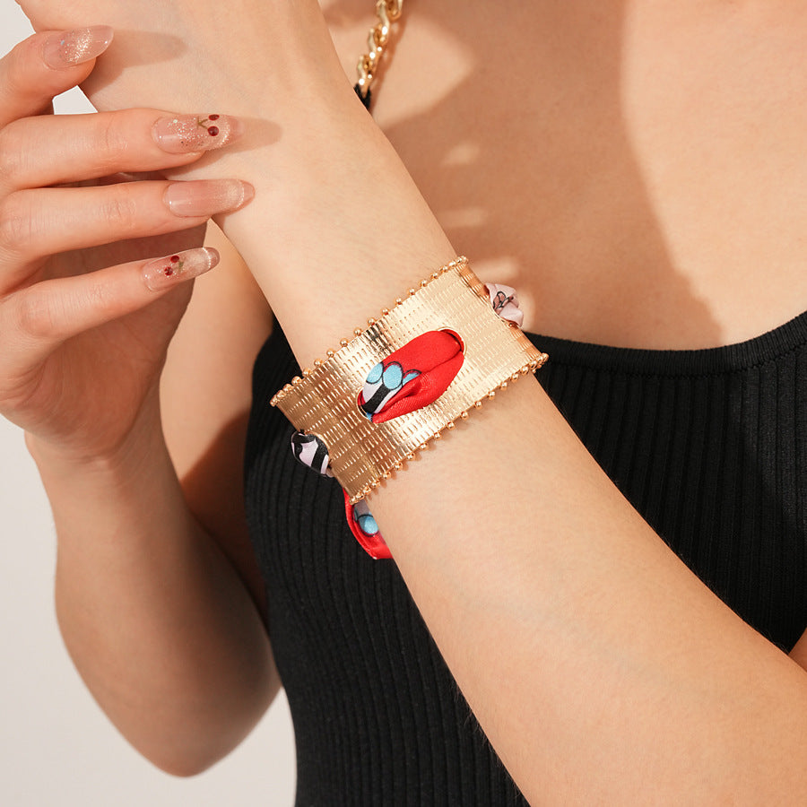 Gold leopard silk scarf cuff bracelet – luxury open bangle design