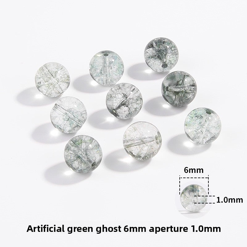 Green Phantom Quartz round beads with moss-like inclusions, polished finish, sizes 6/8/10 mm — Verdant Phantom.