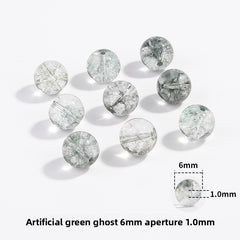 Green Phantom Quartz round beads with moss-like inclusions, polished finish, sizes 6/8/10 mm — Verdant Phantom.