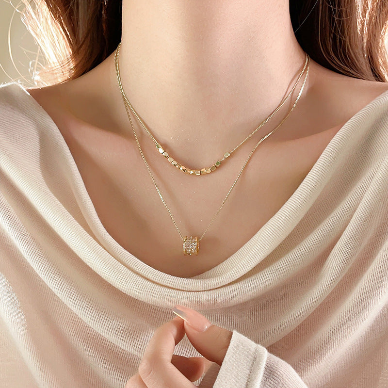 Cat’s Eye Letter Series – Gold-Plated Cylinder Pendant Necklaces with Zircon