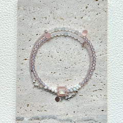 Blush Crystal Necklace circular arrangement – soft pink and clear beads with elegant square-cut crystal centerpiece by Glazenya