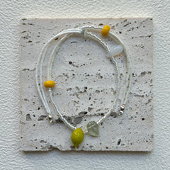 Clear seed bead strand with sunny yellow spacers, lightweight handmade