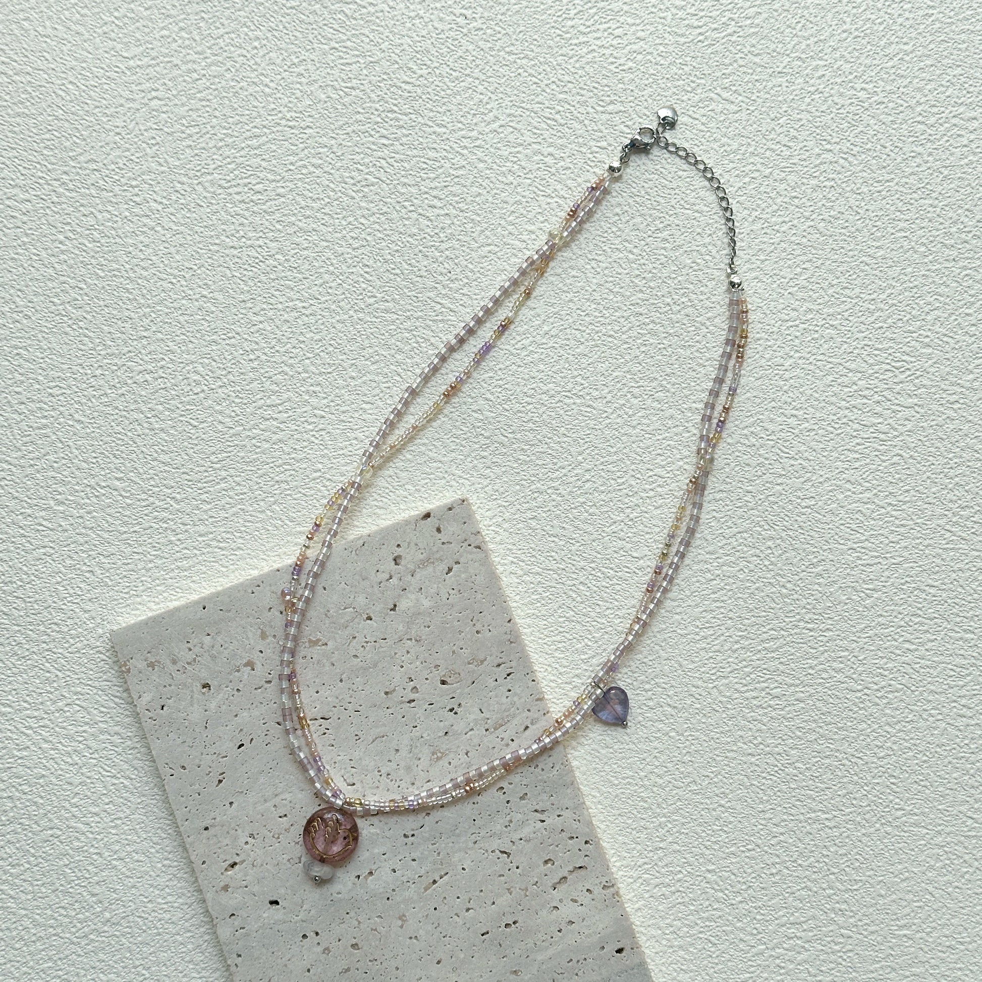 Elegant pastel beaded necklace - Iridescent Dew design