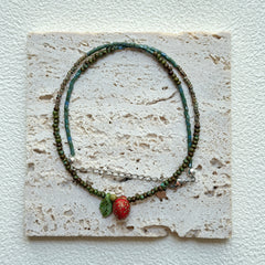 Olive and moss green seed beads with berry cluster details, handmade