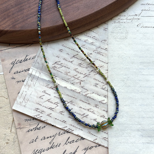 Handmade necklace with candy-drop glass pendant and blue–green gradient beads – Glazenya