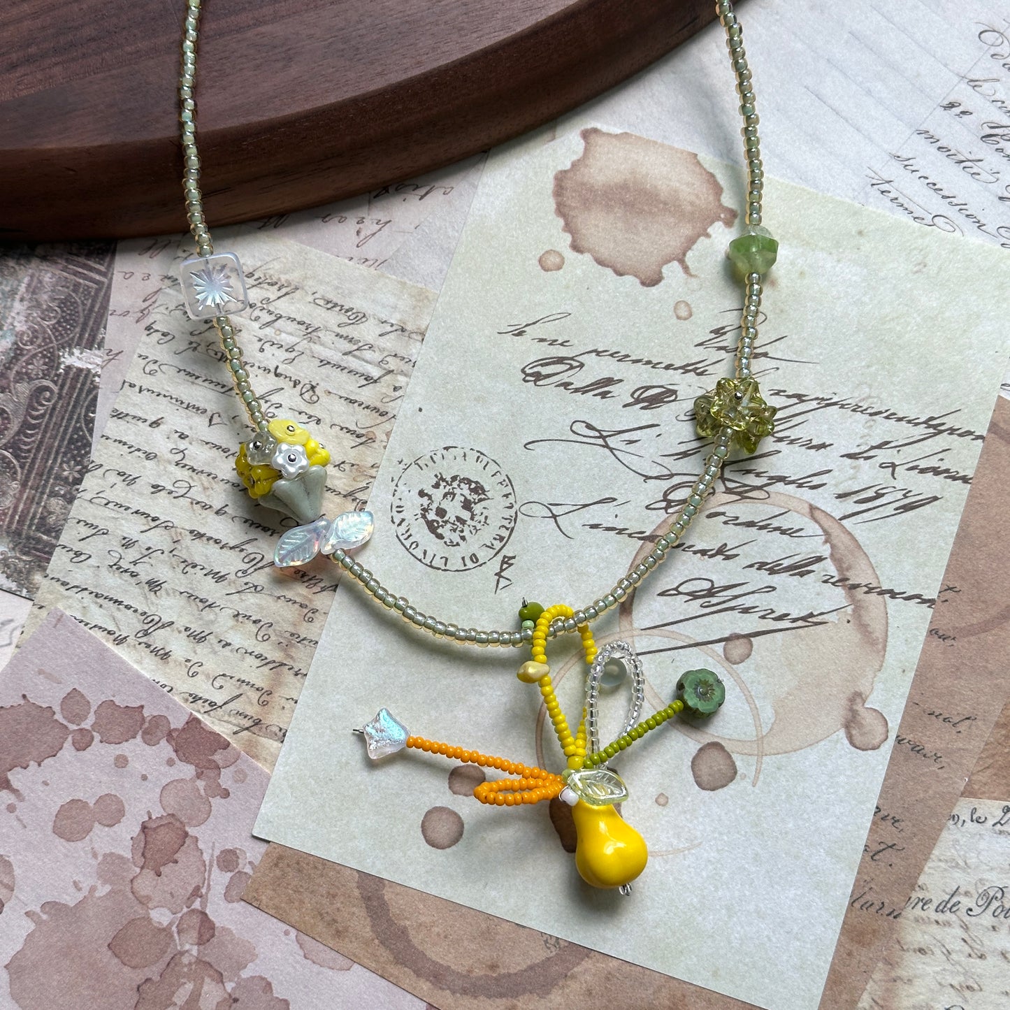 Model wearing Golden Pear Bloom Necklace, fresh spring look