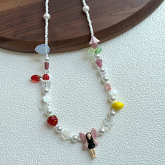 Flower and leaf glass charms with silver beads on Fairy Garden Necklace