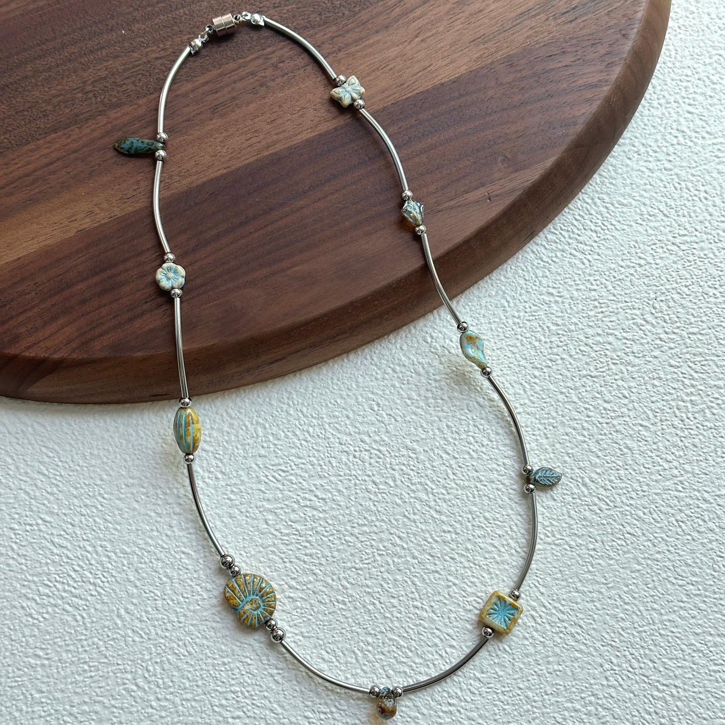 Amber-toned bead detail on Rustic Sunburst Necklace
