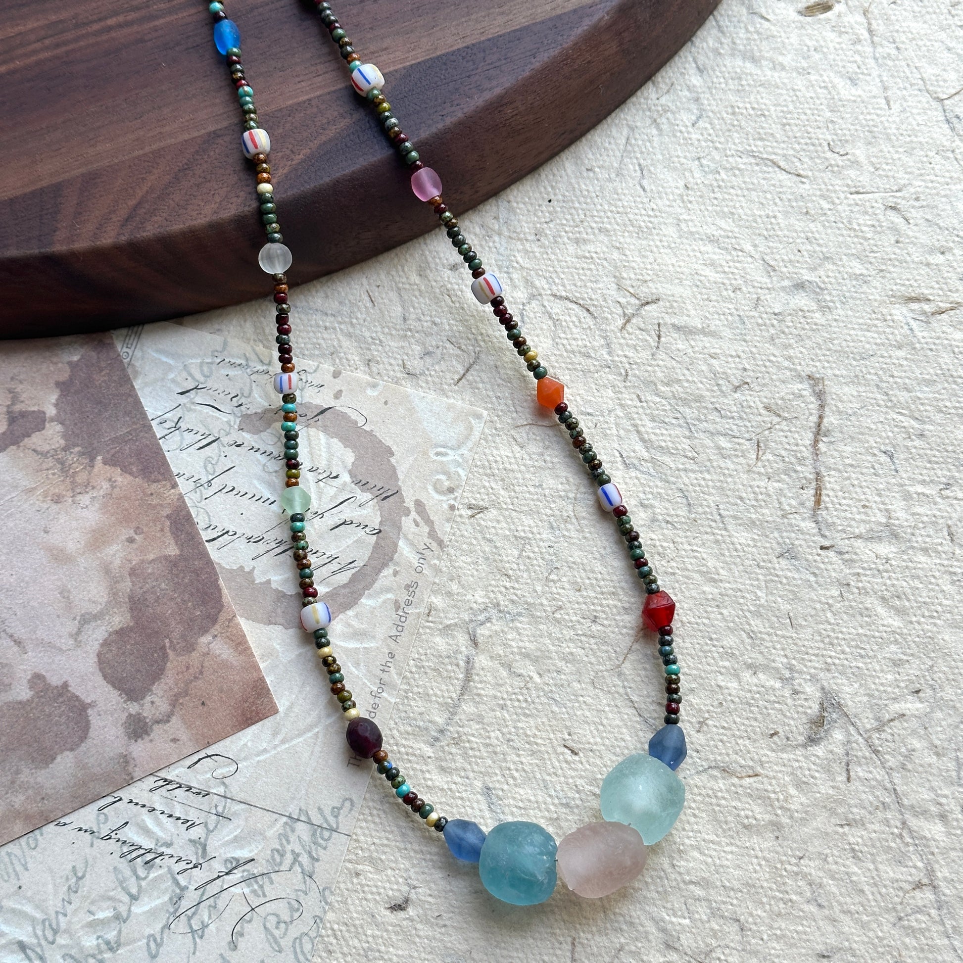 Earthy brown seed beads with colorful accent beads