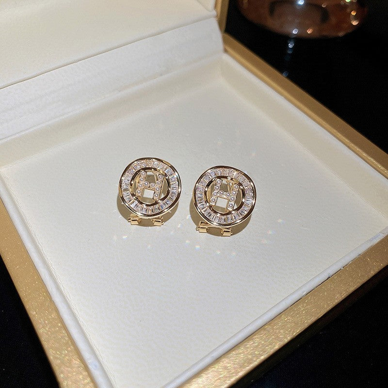 H Initial Shell & Zircon Series – Necklace, Ring & Earrings