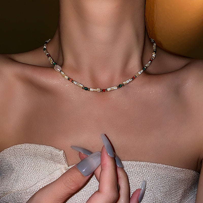 Baroque freshwater pearl colorful bead necklace and bracelet set – light luxury elegant women’s jewelry