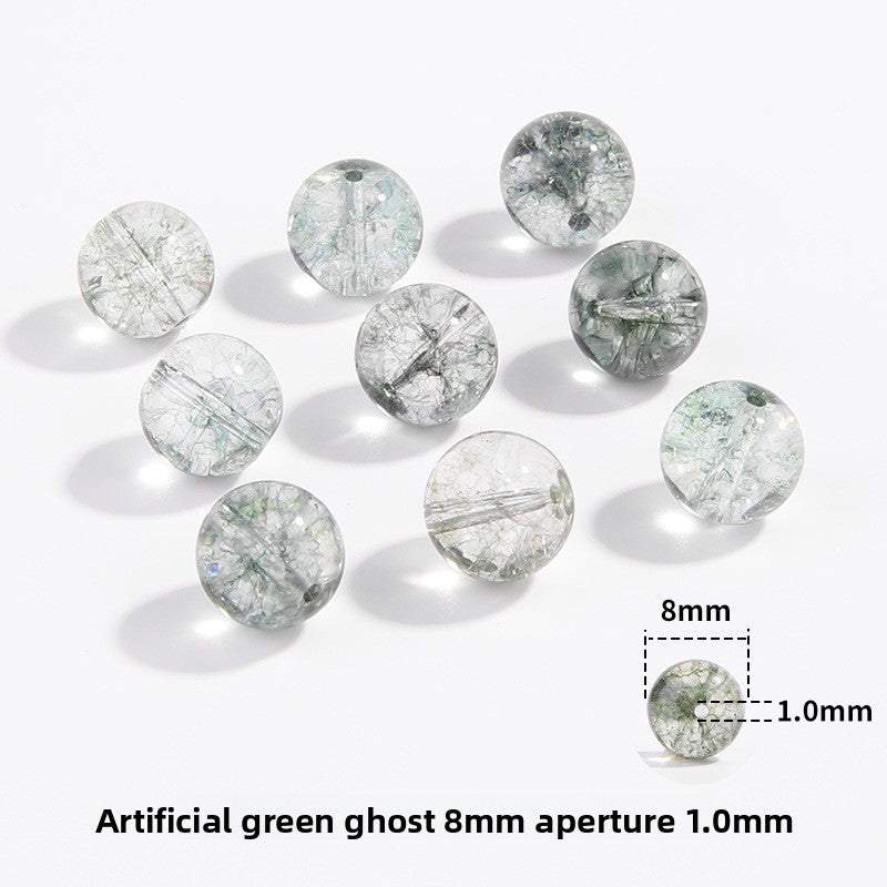 Green Phantom Quartz round beads with moss-like inclusions, polished finish, sizes 6/8/10 mm — Verdant Phantom.