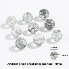 Green Phantom Quartz round beads with moss-like inclusions, polished finish, sizes 6/8/10 mm — Verdant Phantom.