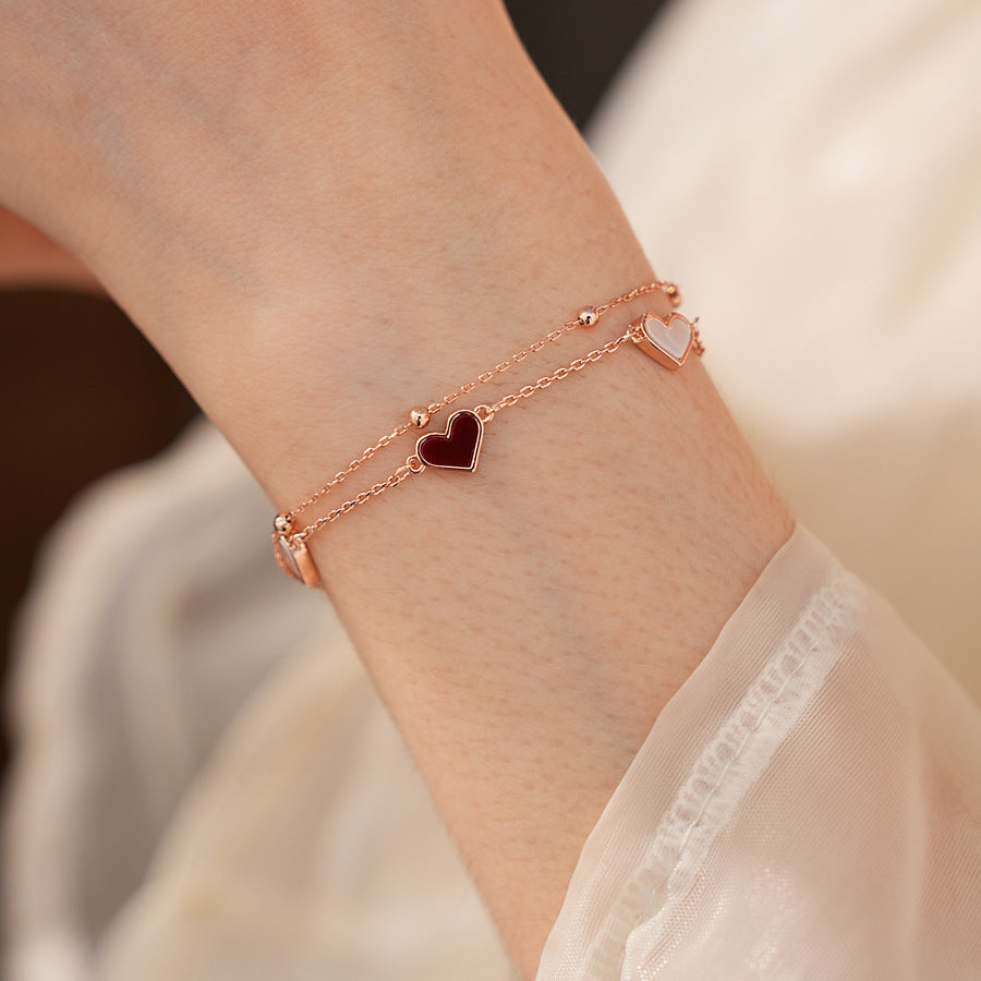 Rose gold heart pendant bracelet in French vintage style