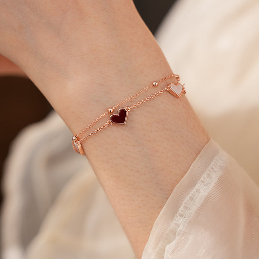 Rose gold heart pendant bracelet in French vintage style