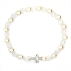 Blessed Pearl Cross Charm Bracelet — First Communion & Baptism Gift