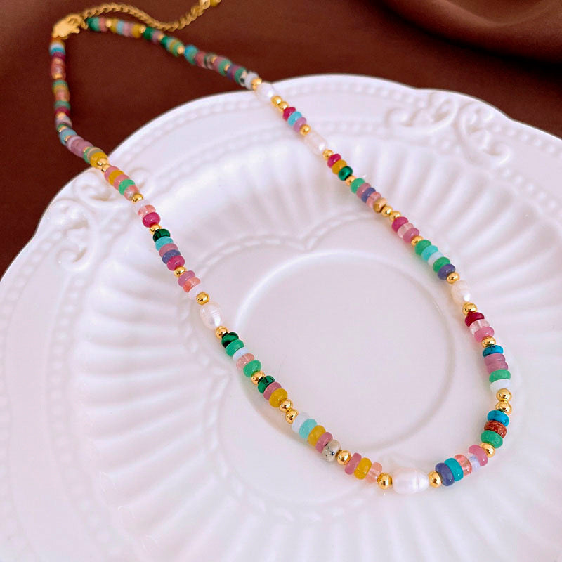 Baroque freshwater pearl colorful bead necklace and bracelet set – light luxury elegant women’s jewelry
