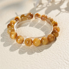 Golden Tiger Eye Bead Bracelet – natural polished stone beads on wrist