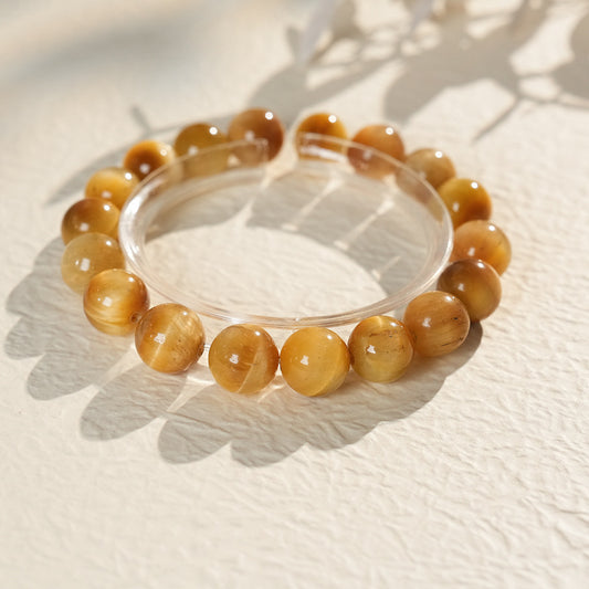Golden Tiger Eye Bead Bracelet – natural polished stone beads on wrist