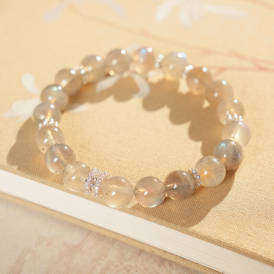 Natural moonstone bracelet with zircon accents — Lunar Whisper Bracelet by Glazenya.