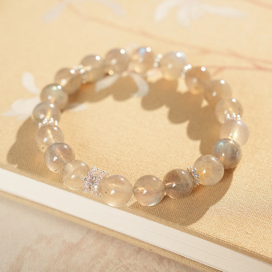 Natural moonstone bracelet with zircon accents — Lunar Whisper Bracelet by Glazenya.