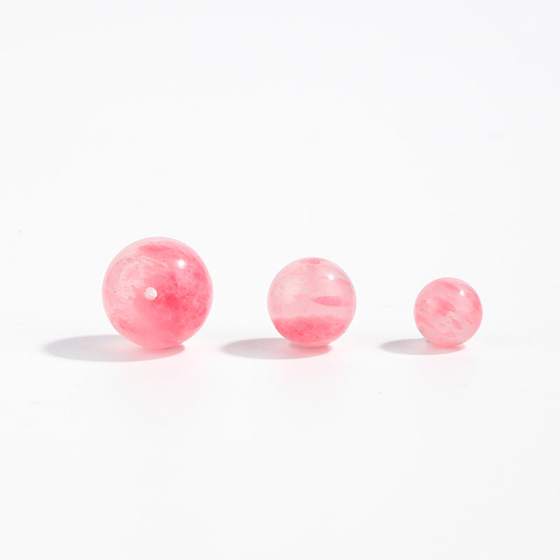 Pink chalcedony round beads, smooth polish, assorted 6–10 mm — Rosette Whisper.