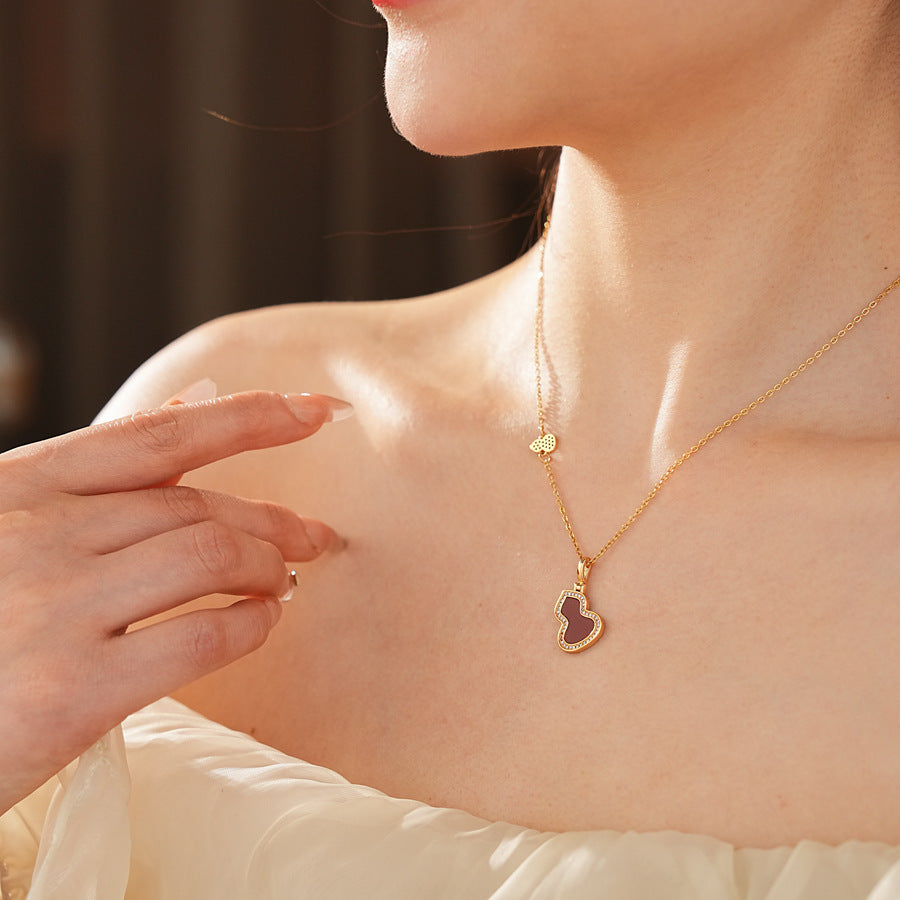 Glazenya Luck Charm Gourd Pendant Necklace — titanium steel stainless steel Chinese retro collarbone chain, light luxury jewelry symbolizing fortune