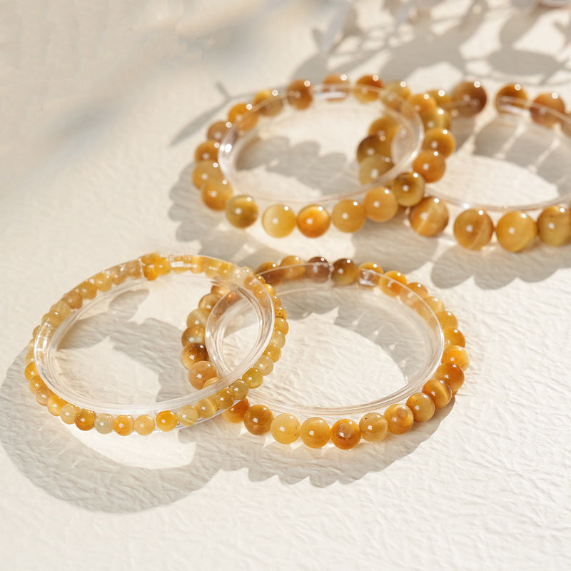 Golden Tiger Eye Bead Bracelet – natural polished stone beads on wrist