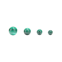 Malachite round beads with green banded “peacock” patterns, polished, assorted 4–12 mm — Peacock Veins.