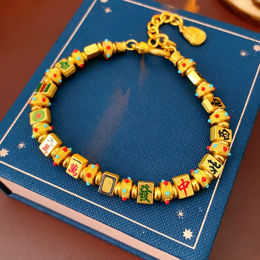 Fortune Mahjong Enamel Bracelet with golden finish and colorful enamel – Oriental vintage chic jewelry
