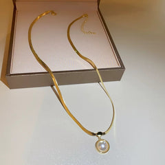 Versatile Minimalist Titanium Steel Pearl Pendant Necklace