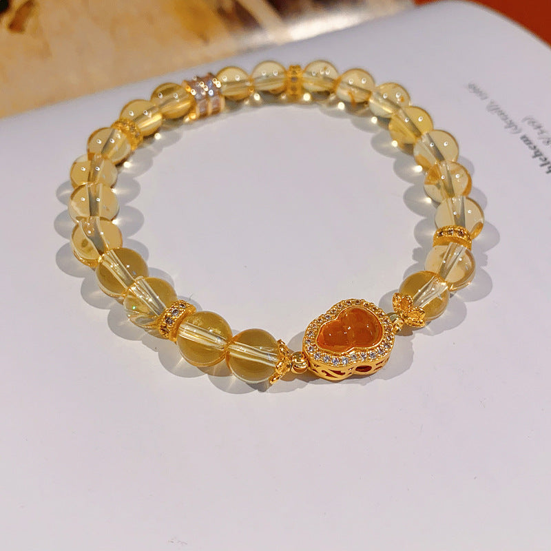 Sunlit Heart Gem Bracelet with golden crystal beads and heart-shaped zircon charm – Glazenya
