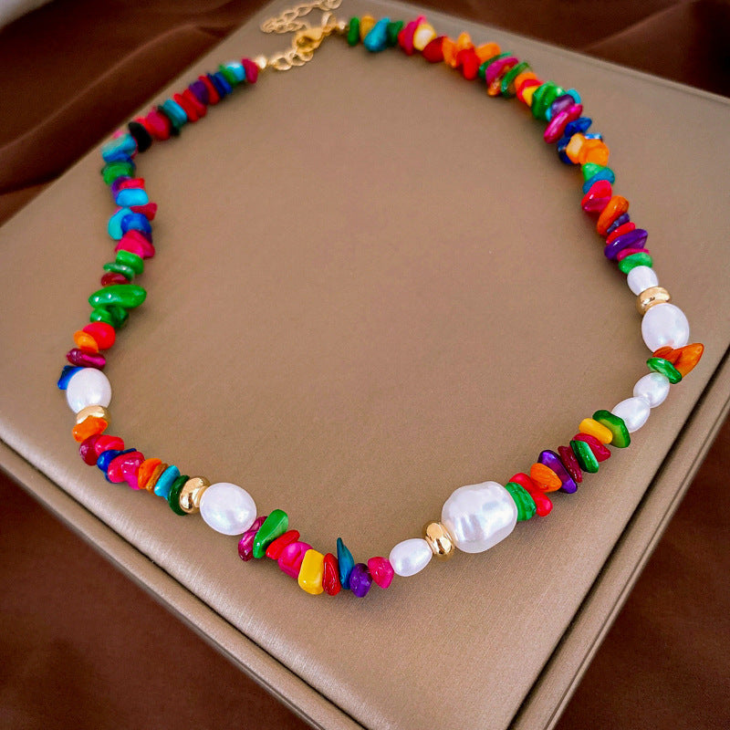 Baroque freshwater pearl colorful bead necklace and bracelet set – light luxury elegant women’s jewelry