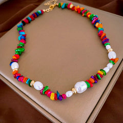 Baroque freshwater pearl colorful bead necklace and bracelet set – light luxury elegant women’s jewelry